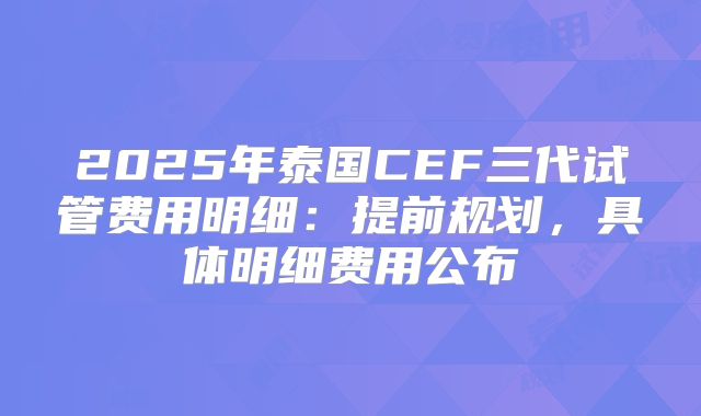 2025年泰国CEF三代试管费用明细:提前规划,具体明细费用公布