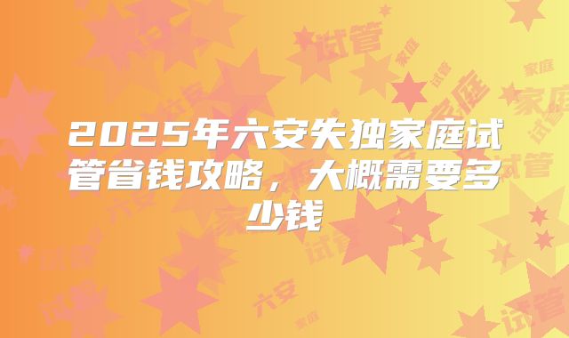 2025年六安失独家庭试管省钱攻略，大概需要多少钱