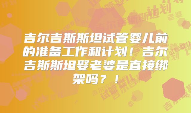 吉尔吉斯斯坦试管婴儿前的准备工作和计划！吉尔吉斯斯坦娶老婆是直接绑架吗？！