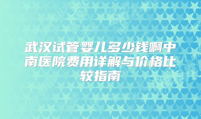 武汉试管婴儿多少钱啊中南医院费用详解与价格比较指南