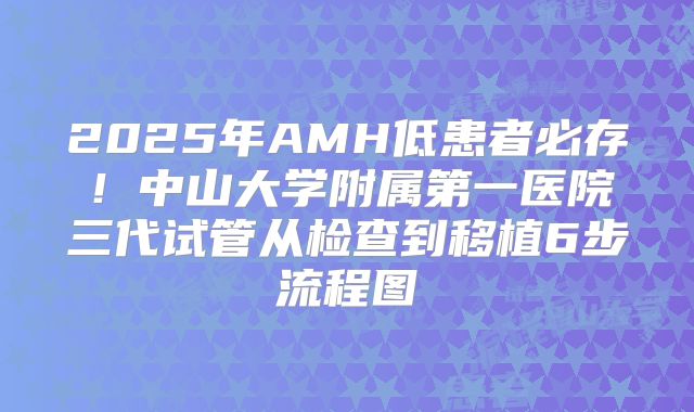 2025年AMH低患者必存！中山大学附属第一医院三代试管从检查到移植6步流程图