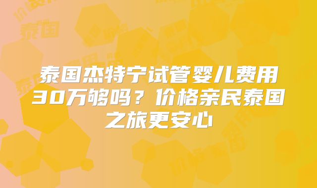 泰国杰特宁试管婴儿费用30万够吗？价格亲民泰国之旅更安心