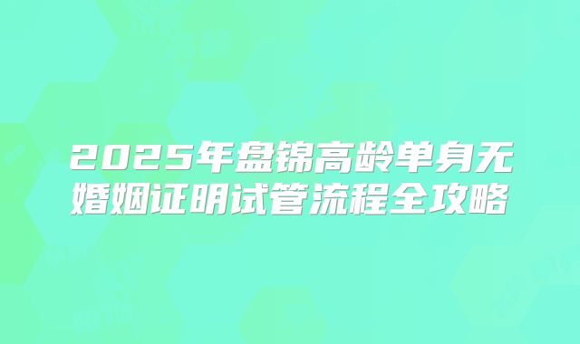2025年盘锦高龄单身无婚姻证明试管流程全攻略
