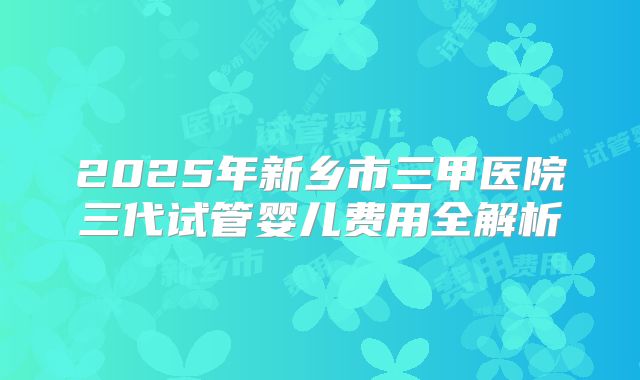 2025年新乡市三甲医院三代试管婴儿费用全解析