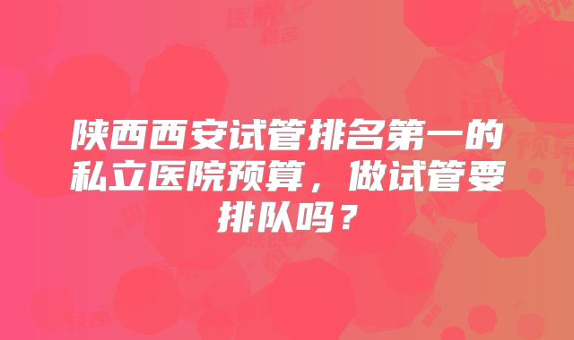 陕西西安试管排名第一的私立医院预算,做试管要排队吗?