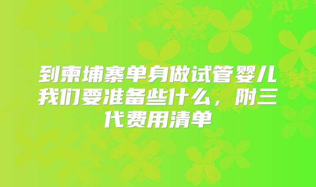 到柬埔寨单身做试管婴儿我们要准备些什么，附三代费用清单