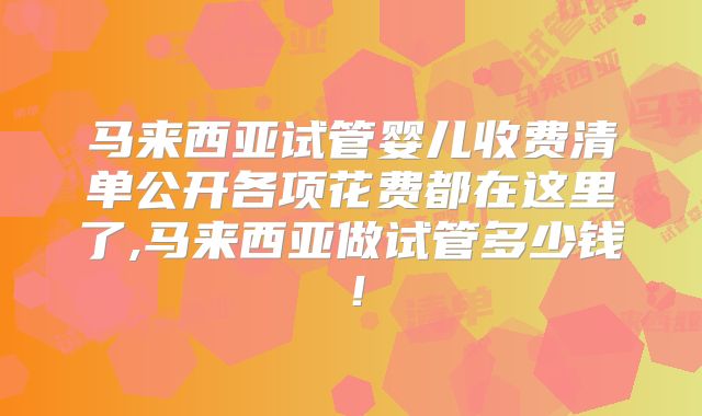 马来西亚试管婴儿收费清单公开各项花费都在这里了,马来西亚做试管多少钱！