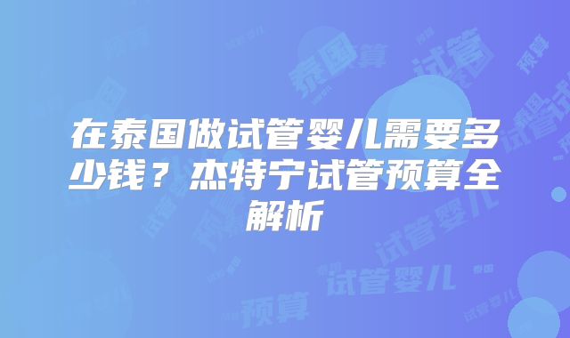 在泰国做试管婴儿需要多少钱？杰特宁试管预算全解析