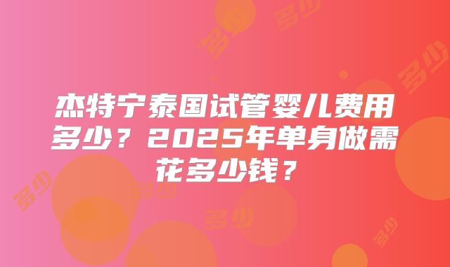 杰特宁泰国试管婴儿费用多少？2025年单身做需花多少钱？