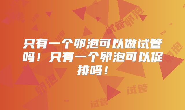 只有一个卵泡可以做试管吗！只有一个卵泡可以促排吗！