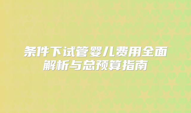条件下试管婴儿费用全面解析与总预算指南