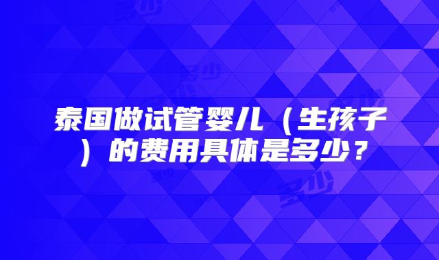 泰国做试管婴儿（生孩子）的费用具体是多少？