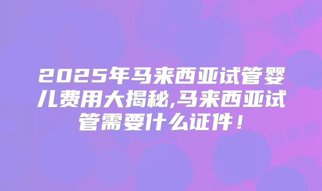 2025年马来西亚试管婴儿费用大揭秘,马来西亚试管需要什么证件！