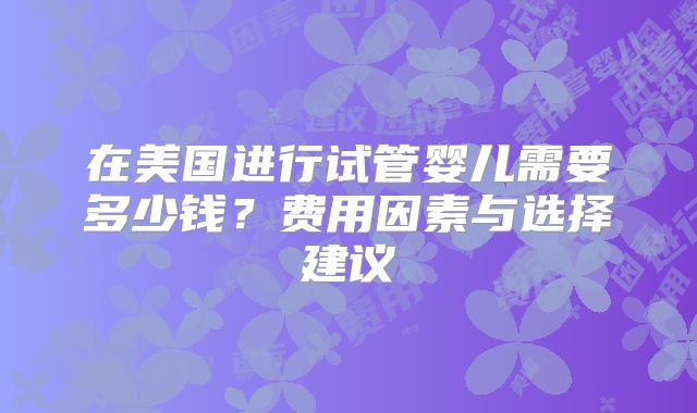 在美国进行试管婴儿需要多少钱？费用因素与选择建议