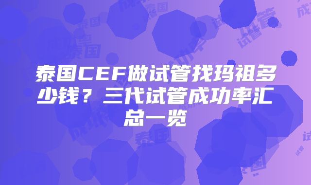 泰国CEF做试管找玛祖多少钱？三代试管成功率汇总一览