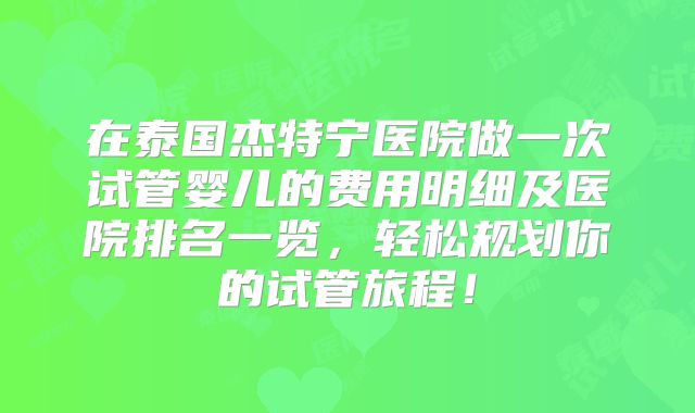 在泰国杰特宁医院做一次试管婴儿的费用明细及医院排名一览，轻松规划你的试管旅程！
