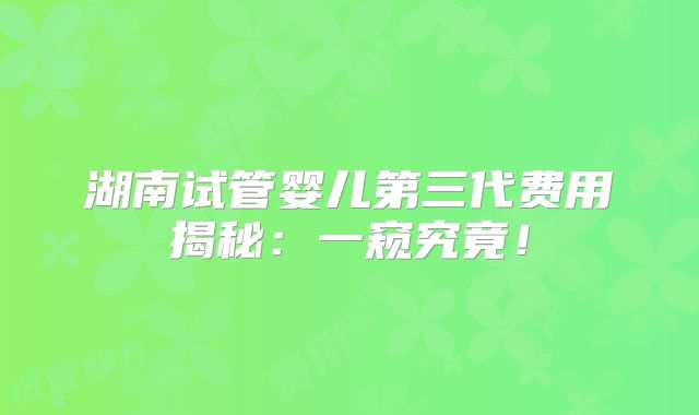 湖南试管婴儿第三代费用揭秘:一窥究竟!