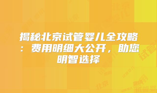 揭秘北京试管婴儿全攻略：费用明细大公开，助您明智选择