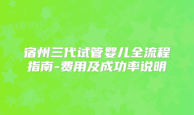 宿州三代试管婴儿全流程指南-费用及成功率说明