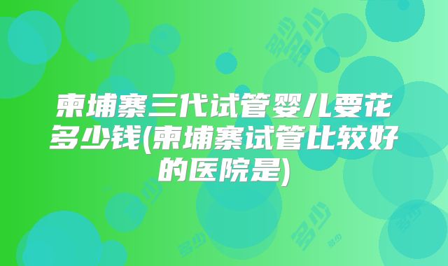 柬埔寨三代试管婴儿要花多少钱(柬埔寨试管比较好的医院是)