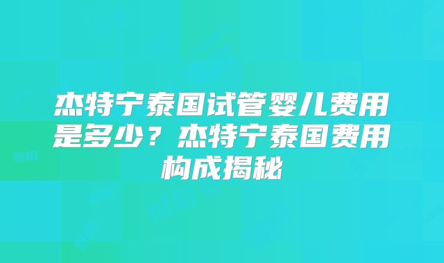 杰特宁泰国试管婴儿费用是多少？杰特宁泰国费用构成揭秘