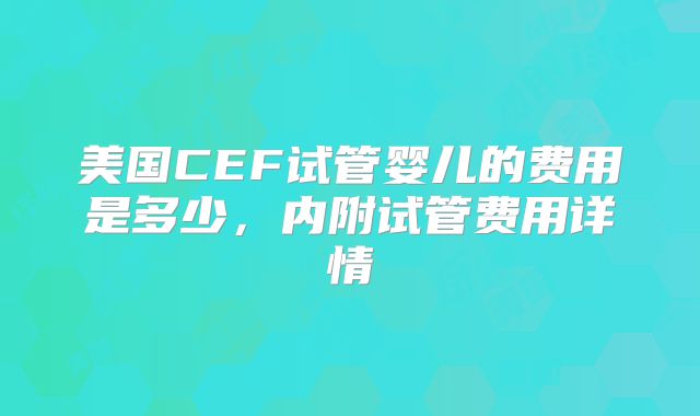美国CEF试管婴儿的费用是多少，内附试管费用详情