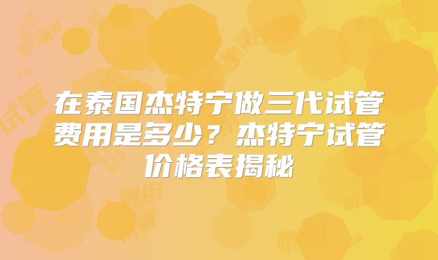 在泰国杰特宁做三代试管费用是多少？杰特宁试管价格表揭秘