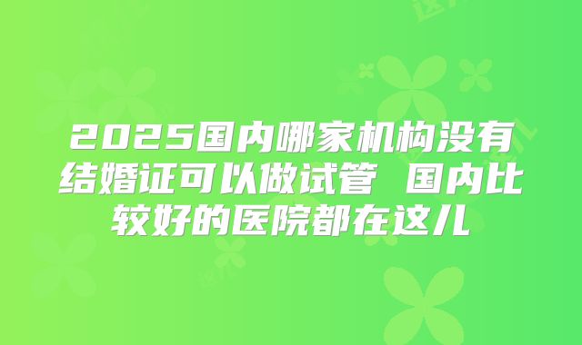 2025国内哪家机构没有结婚证可以做试管 国内比较好的医院都在这儿