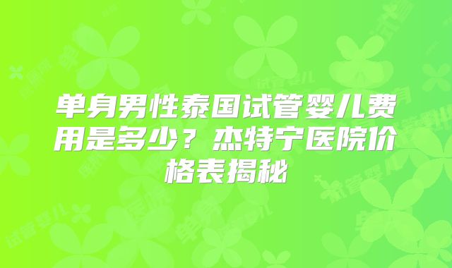 单身男性泰国试管婴儿费用是多少?杰特宁医院价格表揭秘