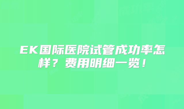 EK国际医院试管成功率怎样？费用明细一览！