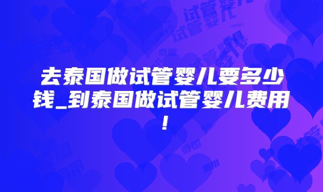 去泰国做试管婴儿要多少钱_到泰国做试管婴儿费用！