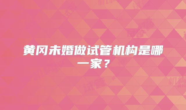 黄冈未婚做试管机构是哪一家？