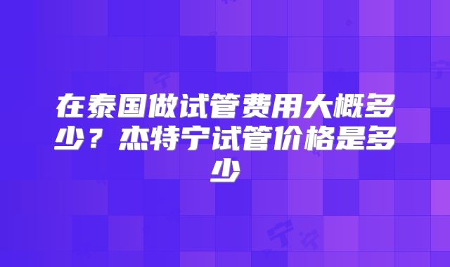 在泰国做试管费用大概多少?杰特宁试管价格是多少