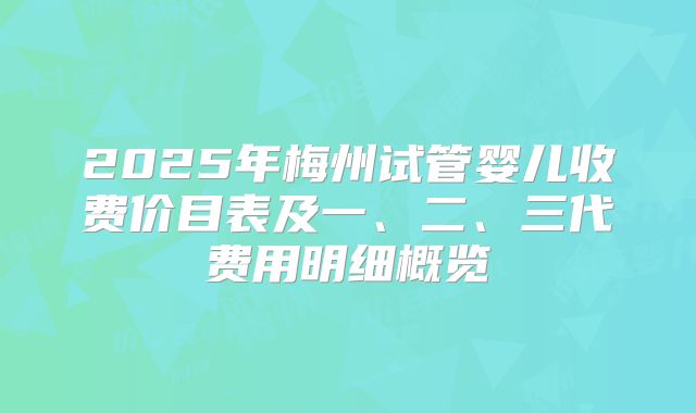 2025年梅州试管婴儿收费价目表及一、二、三代费用明细概览