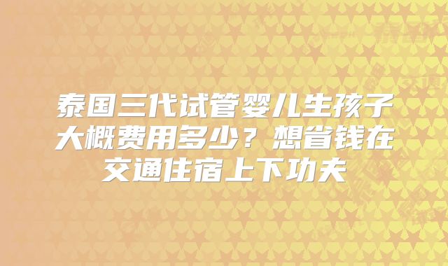 泰国三代试管婴儿生孩子大概费用多少？想省钱在交通住宿上下功夫