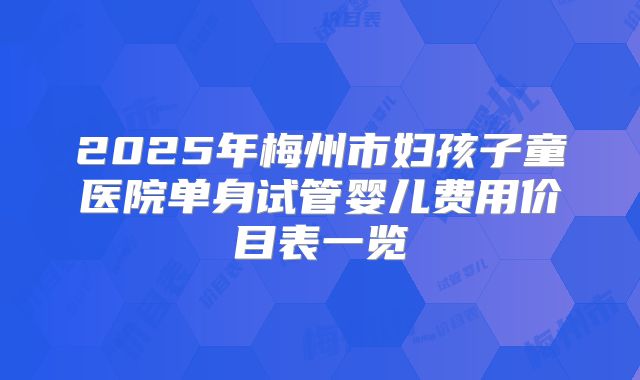 2025年梅州市妇孩子童医院单身试管婴儿费用价目表一览