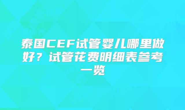 泰国CEF试管婴儿哪里做好？试管花费明细表参考一览