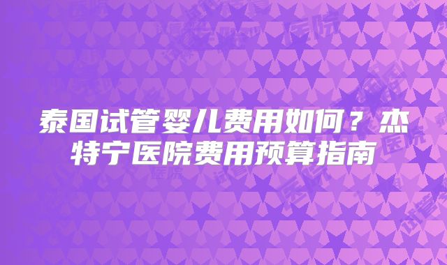 泰国试管婴儿费用如何？杰特宁医院费用预算指南