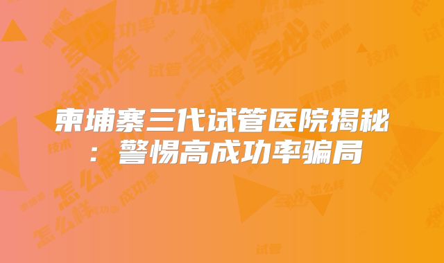 柬埔寨三代试管医院揭秘：警惕高成功率骗局