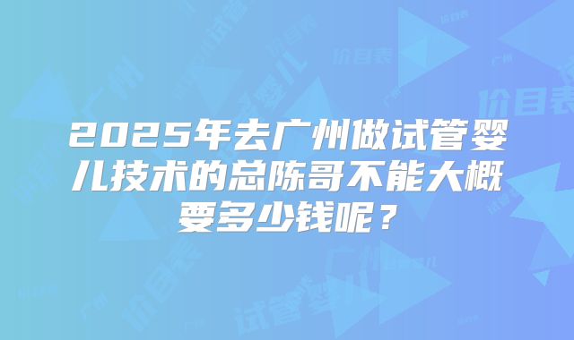 2025年去广州做试管婴儿技术的总陈哥不能大概要多少钱呢？