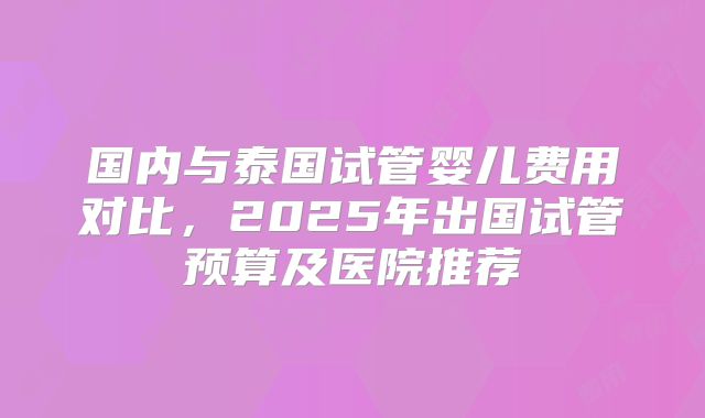 国内与泰国试管婴儿费用对比，2025年出国试管预算及医院推荐