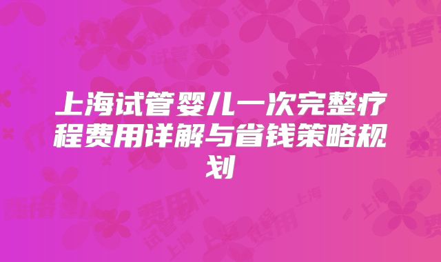 上海试管婴儿一次完整疗程费用详解与省钱策略规划