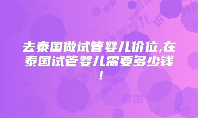 去泰国做试管婴儿价位,在泰国试管婴儿需要多少钱！