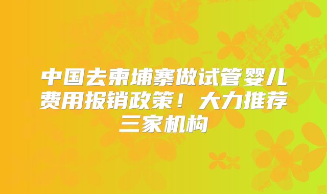 中国去柬埔寨做试管婴儿费用报销政策!大力推荐三家机构