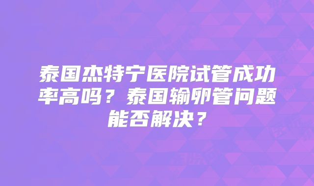 泰国杰特宁医院试管成功率高吗?泰国输卵管问题能否解决?