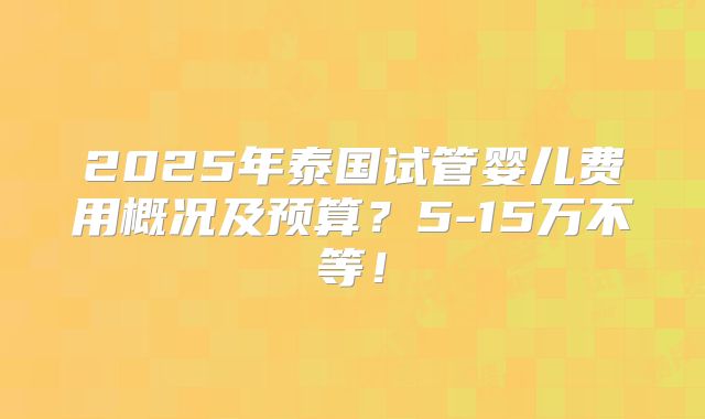 2025年泰国试管婴儿费用概况及预算？5-15万不等！