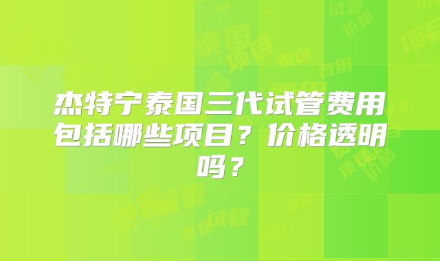 杰特宁泰国三代试管费用包括哪些项目？价格透明吗？