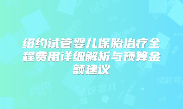 纽约试管婴儿保胎治疗全程费用详细解析与预算金额建议