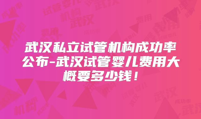 武汉私立试管机构成功率公布-武汉试管婴儿费用大概要多少钱！