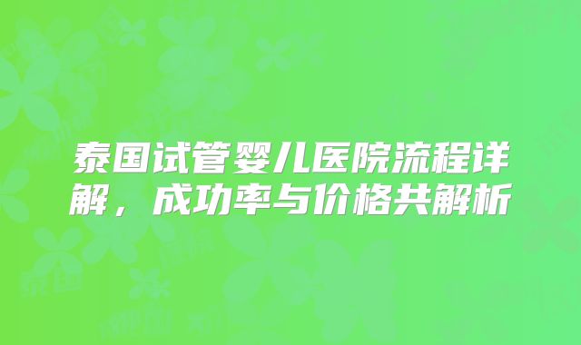 泰国试管婴儿医院流程详解，成功率与价格共解析